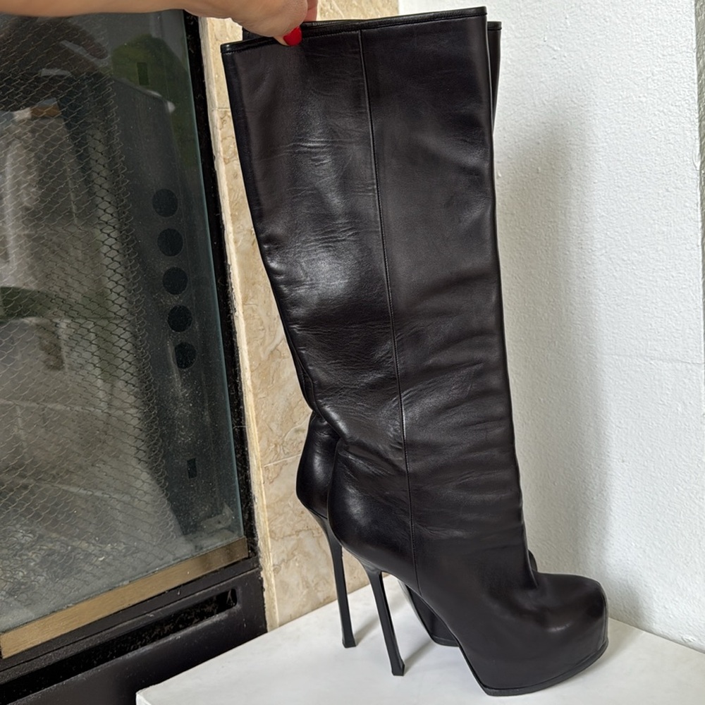 YSL Yves Saint Laurent Tribtoo Leather Platform Boots High Heels Size 38 (US 8)